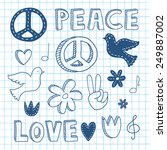 Thematic peace doodle set with on notebook paper
