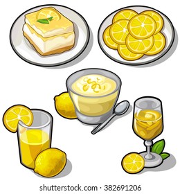 Thematic set food from the lemon. Vector illustration.