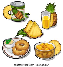 Thematic set food of pineapple. Vector illustration.