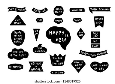 Thematic set of handmade labels on the theme - Optimism. Vector design elements