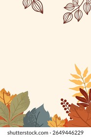 Thematic template surrounded by colorful autumn leaves on a warm beige background.  Ideal for fall-themed events.