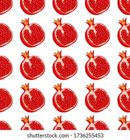 Theme big colored seamless pomegranate, bright berry pattern for seal. Berry pattern consisting of beautiful seamless repeat pomegranate. Simple colorful pattern berry from seamless soft pomegranate.