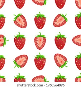 Theme big colored seamless strawberry, bright berry pattern for seal. Berry pattern consisting of beautiful seamless repeat strawberry. Simple colorful pattern berry from seamless soft strawberry.