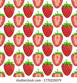Theme big colored seamless strawberry, bright berry pattern for seal. Berry pattern consisting of beautiful seamless repeat strawberry. Simple colorful pattern berry from seamless soft strawberry.