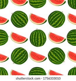Tema de la gran sandía sin costuras de color, patrón de berry brillante para foca. Patrón de cerezo consistente en una hermosa sandía repetida sin costura. Berry de patrón simple y colorido a partir de una sandía suave sin fisuras.