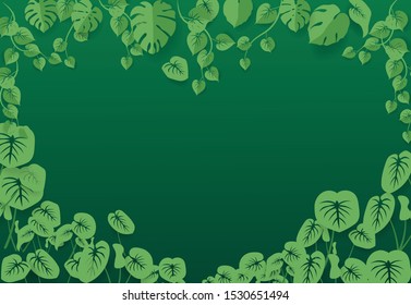 Theme of green leaves of tropical forests, paper art