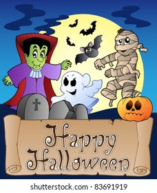 Theme with Happy Halloween banner 4 - vector illustration.