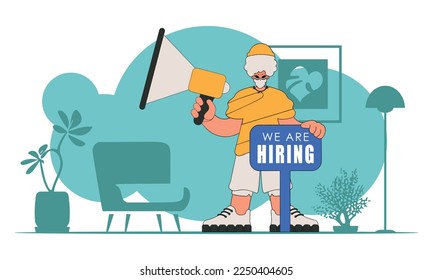 The theme is Human Resource. A man holds a megaphone in his hands.