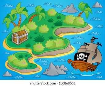 Tema con isla y tesoro 1 - ilustración vectorial.