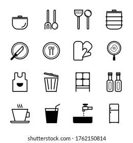 Theme of Kitchenware set of black vector icons isolated on white background 