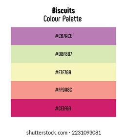 Theme name: Biscuits. Colour palette with color codes. Bright, trendy, frequently used transitional tones. Vector.