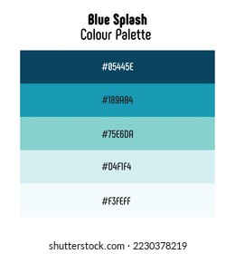 Themenname: Blauer Splash. Farbpalette mit Farbcodes. Helle, trendige, häufig verwendete Übergangstöne. Vektorgrafik.