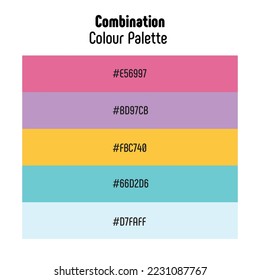 Theme name: Combination. Colour palette with color codes. Bright, trendy, frequently used transitional tones. Vector.