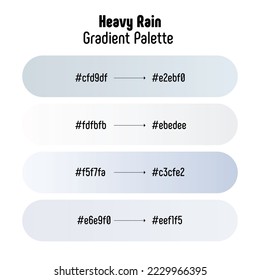 Theme name: Heavy Rain. White tones gradient palette with color codes. Bright, trendy, frequently used transitional tones. Vector.