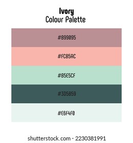 Theme name: Ivory. Colour palette with color codes. Bright, trendy, frequently used transitional tones. Vector.