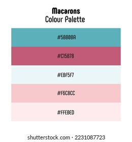 Nombre del tema: Macarones. Paleta de colores con códigos de color. Tonos transitorios luminosos, modernos y utilizados con frecuencia. Vector.