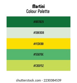 Theme name: Martini. Colour palette with color codes. Bright, trendy, frequently used transitional tones. Vector.