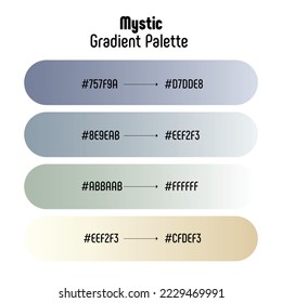 Theme name: Mystic. Grey gradient palette with color codes. Bright, trendy, frequently used transitional tones. Vector.