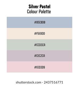 Theme name: Silver Pastel. Colour palette with color codes. Bright, trendy, frequently used transitional tones. Vector.
