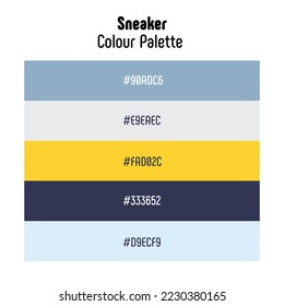 Theme name: Sneaker. Colour palette with color codes. Bright, trendy, frequently used transitional tones. Vector.