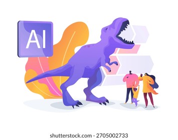 Parque temático Animatronic Robot concepto abstracto Ilustración vectorial. Animatrónica realista actúa en espectáculos de parques temáticos con movimientos y efectos sincronizados.