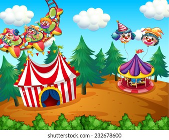 Theme park with circus on the field