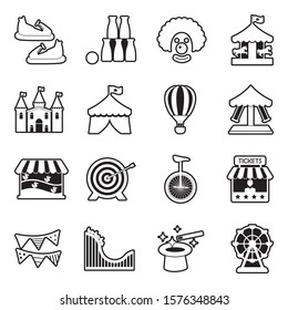 Theme Park Icons. Line With Fill Design. Vector Illustration.