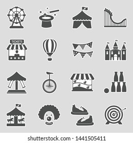 Theme Park Icons. Sticker Design. Vector Illustration.