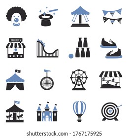 Theme Park Icons. Two Tone Flat Design. Vector Illustration.