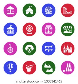 Theme Park Icons. White Flat Design In Circle. Vector Illustration.