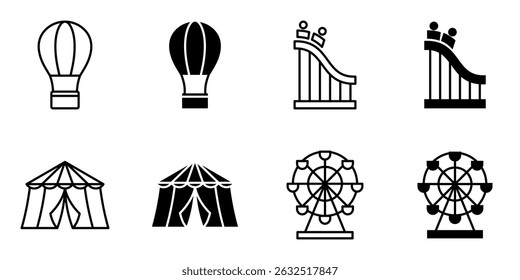 Theme Park, roller coaster icon set