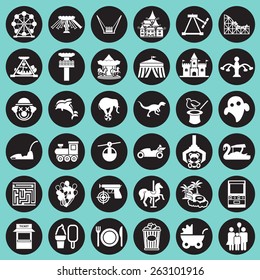 Theme Park and Zoo icon vector set