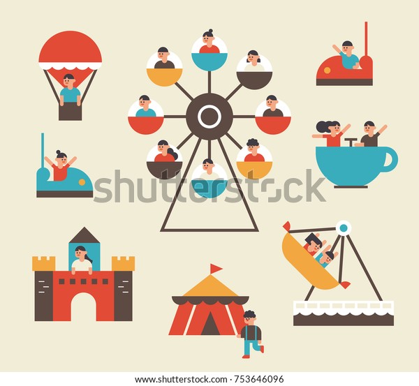 Theme Parks Rides Vector Illustration Flat Stock Vector (Royalty Free ...