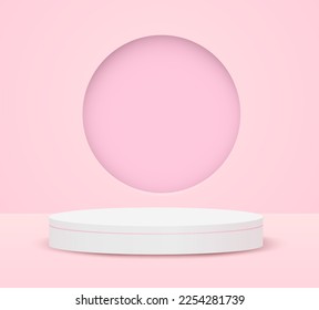 Theme product display podium. product stand on pink background. Vector.