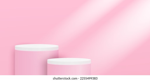 Muestra de producto tema podio. soporte de producto sobre fondo rosado. Vector.