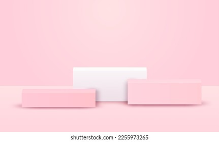 Muestra de producto tema podio. soporte de producto sobre fondo rosado. Vector.