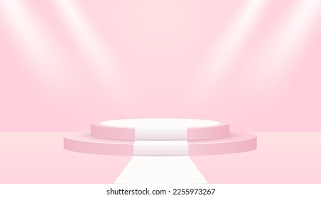 Theme product display podium. product stand on pink background. Vector.