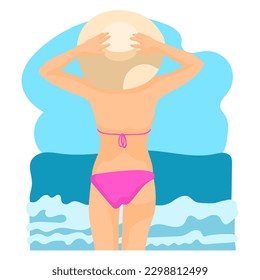Theme of summer holidays. Beautiful young tanned girl in  bikini 