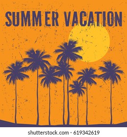 Theme of Summer Vacation. Typography, t-shirt graphics, poster, print, banner or postcard, vector illustration