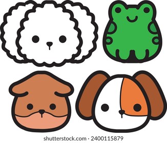 The theme of this icon set is Animal. Flat color outline animal faces icon cartoon design. Baby animal face outline. Drawing for kids. Icon set of animal faces. Frog, sheep, doggy and puppy faces.