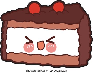 The theme of this icon set is Cake. Cute chocolate cakes emoticon cartoon birthday. Yummy cake character design. Choco cake for birthday party. Kawaii stickers of cake. Food and dessert printable.