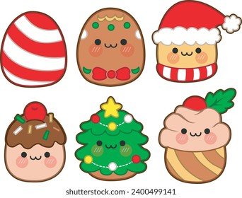 The theme of this icon set is Christmas. Se collection of cute christmas. Christmas character faces stock vector. Santa claus ornament clip art. Decorative of xmas. Collection of cute xmas day. 