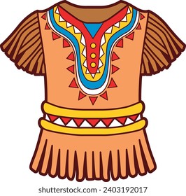 The theme of this  illustration is American Indians. Indian clothes images. Aztec clip art cartoon style. Cartoon indian carnival. Decorative native American outfit. American indians costume vector.