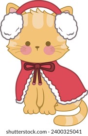 The theme of this illustration is Cat. Animals stock vector. Cat with winter outfit. Meow clip art cute cartoon. Vector mascot illustration kitty design. Merry christmas and happy new year. Little cat