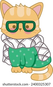The theme of this illustration is Cat. Animals stock vector. Cat with winter outfit. Meow clip art cute cartoon. Vector mascot illustration kitty design. Merry christmas and happy new year. Little cat