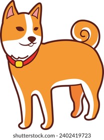 The theme of this illustration is Japanese. Cute akita illustration images. Shibu Inu dog cartoon japanese style. Cute japan fluffy animal pet. Dog in Japan. Shiba Inu standing character. Adorable pet