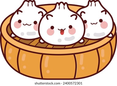 The theme of this illustration is Japanese Food. Japanese clip art. Emoji of food icon. Cute asian food baozi dumpling emoticon. Dim sum dumpling cute cartoon japanese style. Street food of japanese