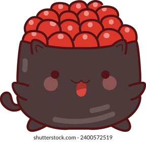 The theme of this illustration is Japanese Food. Japanese clip art. Emoji of food icon. Neko sushi yum cute sweet kitty love. Sushi cat roll. Cute sushi emoji. Adorable street food from Japanese.