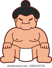 The theme of this illustration is Japanese. Foreign wrestler with a mawashi vector art. Traditional sumo kid japanese style. Sumo fighter cartoon clip art. Culture of Japan. Vector illustration.