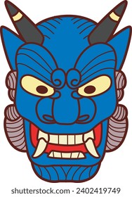 The theme of this illustration is Japanese. Kabuki teather noh mask of blue devil. Oni mask design character. Traditional mask japanese. Relic hannya mask. Japanese demon. Vector illustration.